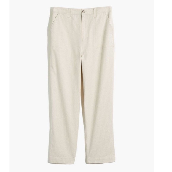 Madewell Women’s Medium Cropped Camp Pants Beige Herringbone Texture Ankle Pants - Picture 3 of 16